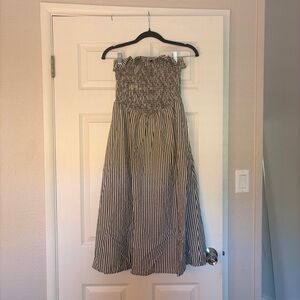 Striped Smocked Strapless Maxi Dress - Black & White